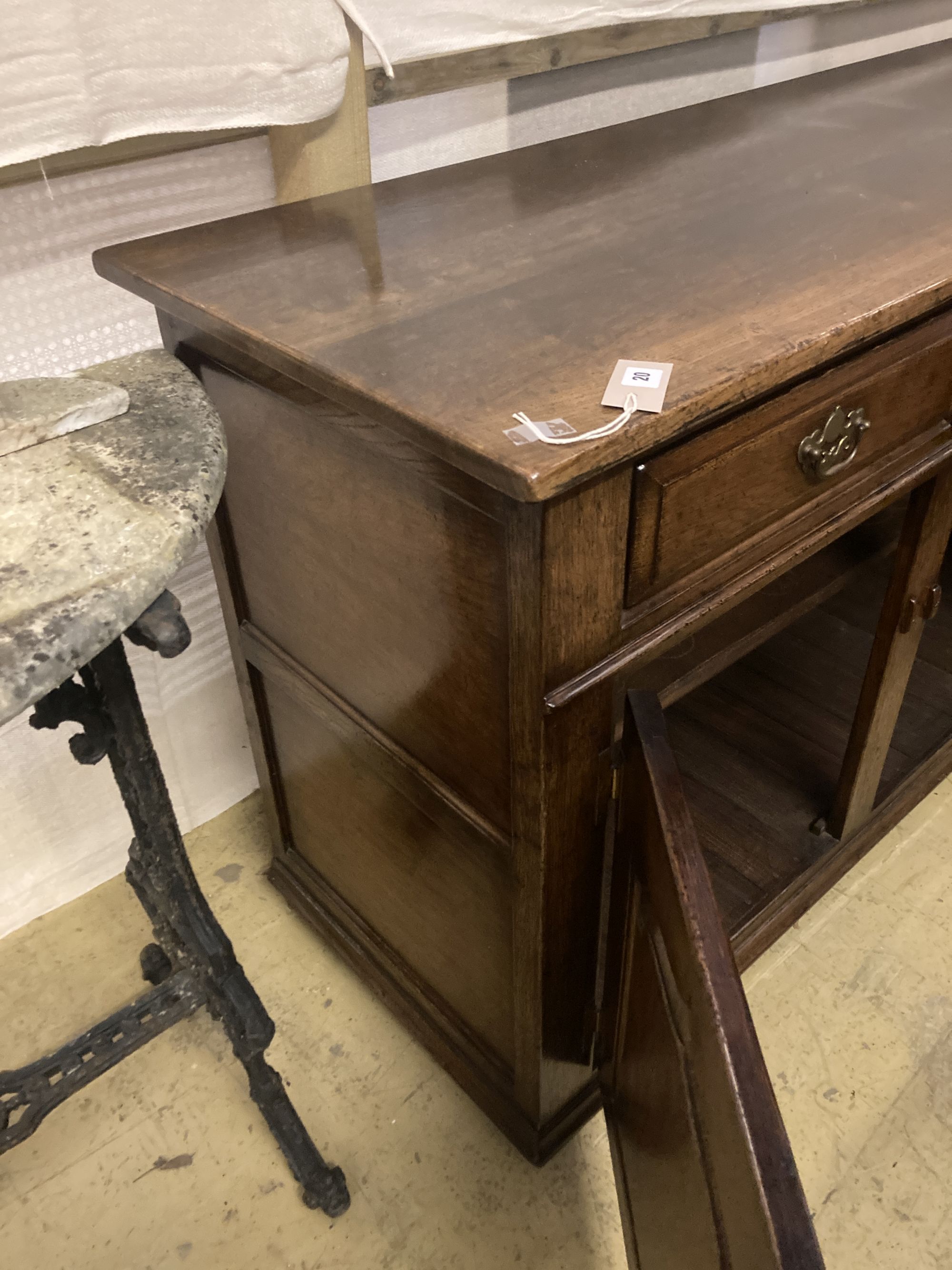 A Georgian style oak dresser base, width 170cm depth 53cm height 84cm